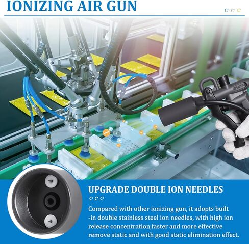 مسدس هواء مؤين 7 كيلو فولت مضاد للكهرباء الساكنة لسجلات الفينيل، مزيل ثابت يستخدم مع ضاغط الهواء، مسدس مضاد للكهرباء الساكنة للطلاء التلقائي + مولد الجهد العالي (بندقيتين مؤينتين) in Kuwait