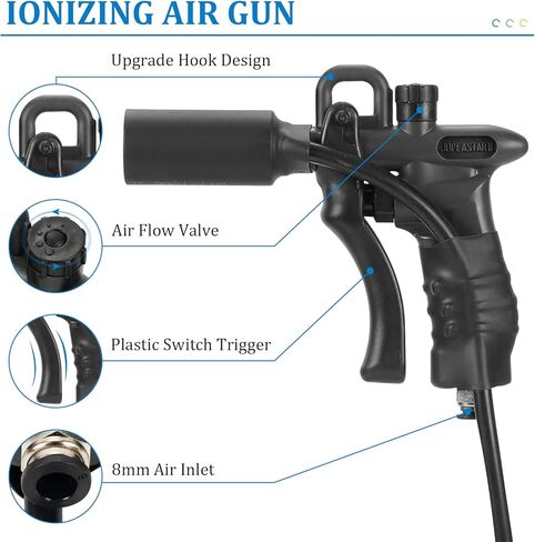 مسدس هواء مؤين 7 كيلو فولت مضاد للكهرباء الساكنة لسجلات الفينيل، مزيل ثابت يستخدم مع ضاغط الهواء، مسدس مضاد للكهرباء الساكنة للطلاء التلقائي + مولد الجهد العالي (بندقيتين مؤينتين) in Kuwait