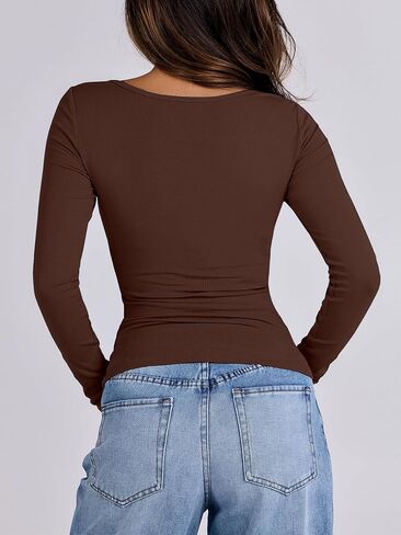 Womens Cutout Tops Trendy Sexy Long Sleeve Shirts Ribbed Slim Fit Tee 2024 Fall Fashion Going Out Tshirts Clothes in Saudi Arabia