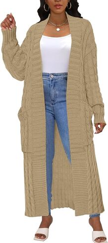 Womens Long Cardigan Sweater Open Front Long Sleeve Chunky Cable Knit Duster Outerwear Maxi 2024 Fall Jacket Coats in Saudi Arabia