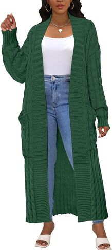 Womens Long Cardigan Sweater Open Front Long Sleeve Chunky Cable Knit Duster Outerwear Maxi 2024 Fall Jacket Coats in Kuwait