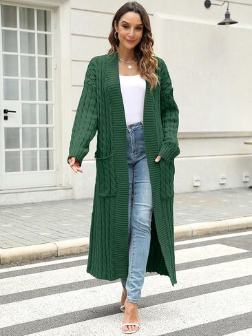 Womens Long Cardigan Sweater Open Front Long Sleeve Chunky Cable Knit Duster Outerwear Maxi 2024 Fall Jacket Coats in Kuwait