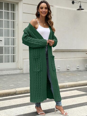 Womens Long Cardigan Sweater Open Front Long Sleeve Chunky Cable Knit Duster Outerwear Maxi 2024 Fall Jacket Coats in Kuwait