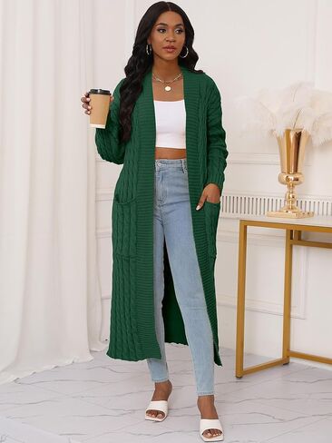 Womens Long Cardigan Sweater Open Front Long Sleeve Chunky Cable Knit Duster Outerwear Maxi 2024 Fall Jacket Coats in Kuwait