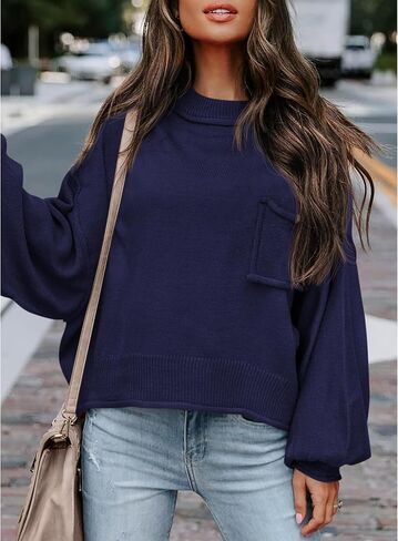 BTFBM Women's Oversized Lantern Long Sleeve Sweaters Casual Crewneck 2024 Fall Winter Outfits Ribbed Knit Pullover Tops in Kuwait