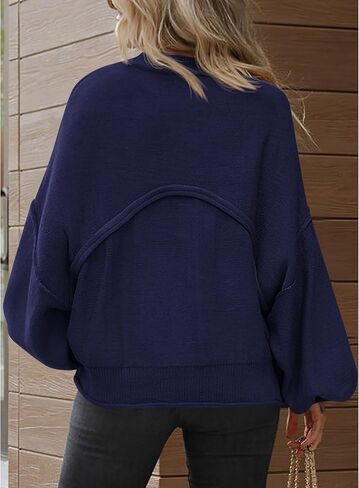 BTFBM Women's Oversized Lantern Long Sleeve Sweaters Casual Crewneck 2024 Fall Winter Outfits Ribbed Knit Pullover Tops in Kuwait