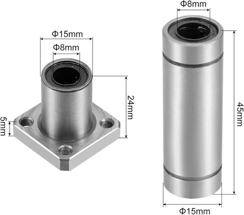 uxcell Square Flange Linear Ball Bearings 8mm Bore Dia 15mm OD 24mm L 2pcs, Extra Long Linear Ball Bearings 8mm Bore Dia 15mm OD 45mm L 2pcs in Saudi Arabia