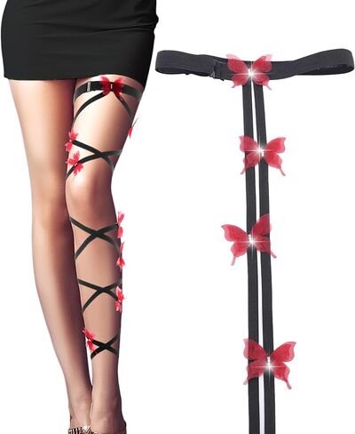 Rave Leg Wrap Butterfly Lace Rhinestone Non-Slip Elastic Legging Gothic Festivals Exotic Costume for Women Girls in Saudi Arabia