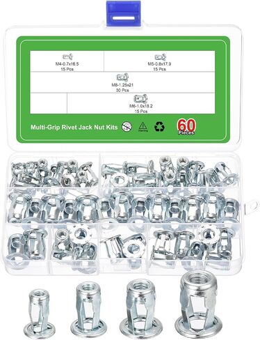 uxcell 110Pcs Multi-Grip Rivet Jack Nut, M4-0.7, M5-0.8, M6-1.0, M8-1.25 Petal Blind for Plastic Pressboard Hardboard Door Anchors Aluminium Cladding Steel Pipe in Saudi Arabia