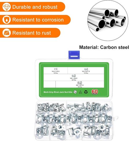 uxcell 110Pcs Multi-Grip Rivet Jack Nut, M4-0.7, M5-0.8, M6-1.0, M8-1.25 Petal Blind for Plastic Pressboard Hardboard Door Anchors Aluminium Cladding Steel Pipe in Saudi Arabia