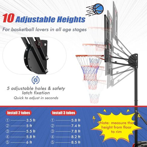 Goplus Portable Basketball Hoop Outdoor, 3.5FT-8.5FT Height Adjustable Basketball Stand System with Shatterproof Backboard, Weighted Bag, Indoor Outside Court Basketball Goal for Kids Youth in Saudi Arabia