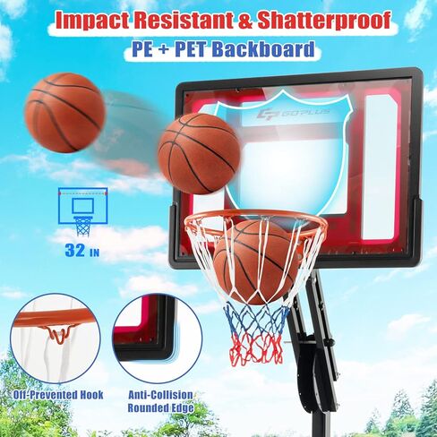 Goplus Portable Basketball Hoop Outdoor, 3.5FT-8.5FT Height Adjustable Basketball Stand System with Shatterproof Backboard, Weighted Bag, Indoor Outside Court Basketball Goal for Kids Youth in Saudi Arabia
