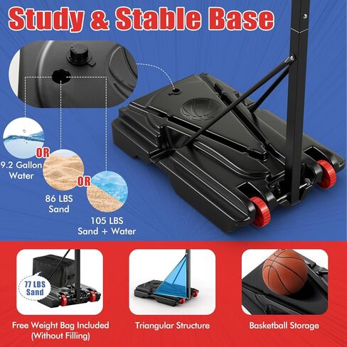 Goplus Portable Basketball Hoop Outdoor, 3.5FT-8.5FT Height Adjustable Basketball Stand System with Shatterproof Backboard, Weighted Bag, Indoor Outside Court Basketball Goal for Kids Youth in Saudi Arabia