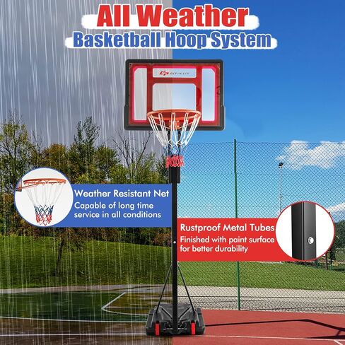 Goplus Portable Basketball Hoop Outdoor, 3.5FT-8.5FT Height Adjustable Basketball Stand System with Shatterproof Backboard, Weighted Bag, Indoor Outside Court Basketball Goal for Kids Youth in Saudi Arabia