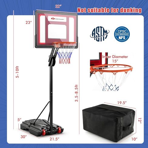 Goplus Portable Basketball Hoop Outdoor, 3.5FT-8.5FT Height Adjustable Basketball Stand System with Shatterproof Backboard, Weighted Bag, Indoor Outside Court Basketball Goal for Kids Youth in Saudi Arabia