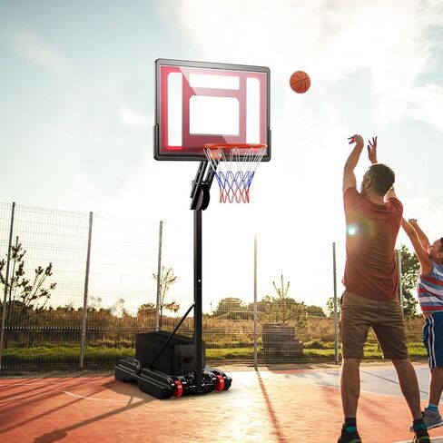 Goplus Portable Basketball Hoop Outdoor, 3.5FT-8.5FT Height Adjustable Basketball Stand System with Shatterproof Backboard, Weighted Bag, Indoor Outside Court Basketball Goal for Kids Youth in Saudi Arabia