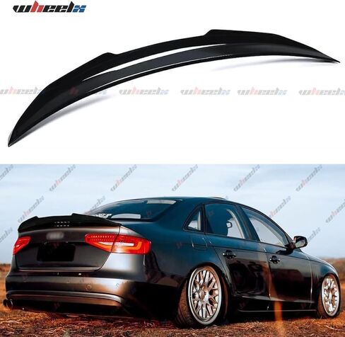 Rear Spoiler Compatible with 2013-2016 Audi A4, PSM Style High Kick Fit for B8.5, Exterior Duckbill Spoiler Trunk Tail Deck Lid Wing Lip (Carbon Fiber Pattern) in Kuwait