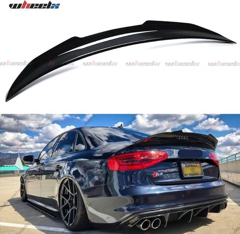 Rear Spoiler Compatible with 2013-2016 Audi A4, PSM Style High Kick Fit for B8.5, Exterior Duckbill Spoiler Trunk Tail Deck Lid Wing Lip (Carbon Fiber Pattern) in Kuwait