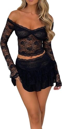 Kimydreama Women Mesh See Through T Shirt Lace Floral Long Sleeve Low Cut Crop Tops Sexy Sheer Blouse with Bra Streetwear in Saudi Arabia