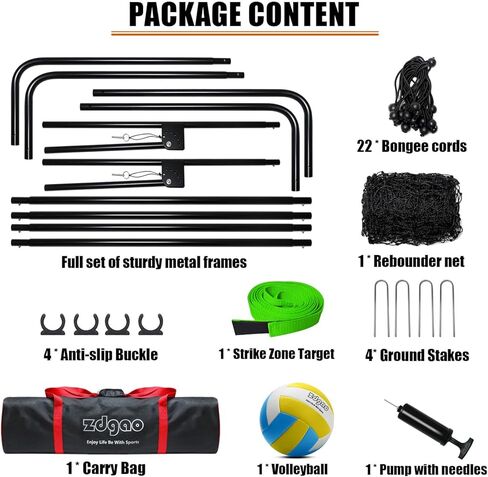 Zdgao Volleyball Rebounder Net - 4x7ft Volleyball Rebounder with Bungee Cords, Volleyball,Carry Bag and Neon Target, 5 Adjustable Angles Bounce Back Net for Volleyball,Baseball, Improve Skills in Kuwait