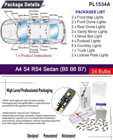 PL153A Replacement for AUDI A4 S4 RS4 Avant B8 2009-2016 LED Interior Light kit Accessories Package, 6000K White Dome Light Bulbs Upgrade (18 Bulbs) in Saudi Arabia