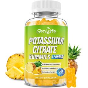 Potassium Citrate Gummies, High Potassium Supplement Gummies 1200mg Support Leg Cramps & Muscle Health, Potassium Gummies for Adults & Kids, Vegan, Pineapple Flavor 120 Count