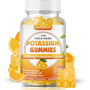 softbear Potassium Citrate 1000mg, Sugar Free Potassium Gummies for Adults Support Leg Cramps & Muscle Health High Potency Potassium Supplement Gummies Orange Flavor 60 Count