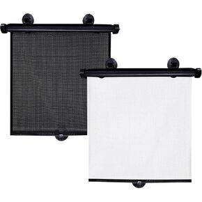 2 PCS Car Side Window Sun Shade, 15.6"×17.8" Retractable Auto Window Shade Blocks Heat and UV Rays Glare Protection, Roller Sunshade Visor with Suction Cups, Car Accessories (Black)