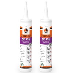 DCP Donseal NS196 Silicone Caulk Sealant 12-Pack - 100% Silicone Tube for All Conditions - Waterproof for Bathroom,Kitchen,Shower,Outdoor - Silicone for Bathtub and Window - 10.1 fl.oz.,12-Pack,Clear