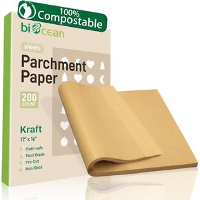 200Pcs 12x16In Unbleached Parchment Paper Sheets Precut Heavy Duty Flat Kitchen Baking Supplies Paper Non-Stick,Non-Toxic Cooking Paper for Air Fryer, Steaming, Oven Make Cup Cake Bread Cookie