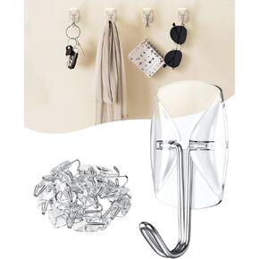 Small Hooks for Wall No Damage: 20 Pack Adhesive Wall Hooks for Hanging with Strips - Clear Waterproof Sticky Utility Hooks Wire Toggle Hooks for Key Dorm Decor Kitchen Home Office Christmas