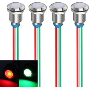 Bi-Color(Green&Red) 12mm(1/2 inch) Energy Saving Indicator Light, 12mm 2 Color LED Light 12V/24V/ 20mA Panel Mount Light for Car Truck Boat Auto Part(Pack of 4)