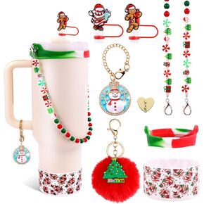 8 Pcs Valentines Day Accessories Set for Stanley Cup 30&40 Oz, Red Silicone Glitter Boot 2 Pcs Straw Covers Pom-Pom Charm Heart Charm Water Bottle Handle, Valentines Day Gifts for Her Girls