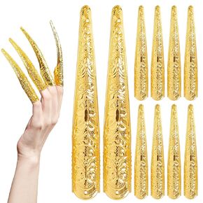 10PCS Long Finger Claws Fake Nail Rings Adjustable Women Halloween Costume Accessories Vampire Cosplay Black
