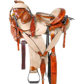 Manaal Enterprises Premium Leather Horse Wade Tree Western Leather Ranch Roping Work Horse Saddle 14 inch seat