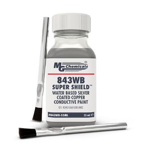 MG Chemicals 843WB Electromagnetic Shielding Paint, Silver-Coated Copper Flake, Water Based, 55 mL bottle with 2 horse hair brushes