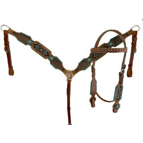 Showman Browband Leather Headstall & Breast Collar Set w/Southwest Beaded Inlay