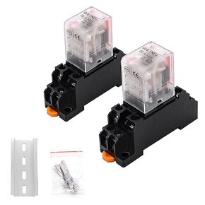 2 قطعة من مرحلات الطاقة الكهرومغناطيسية، ضوء مؤشر أحمر، مرحل DPDT 8-Pin 10 A 110 VAC مع مقبس طرفي إضافي، مثبت على سكة DIN، CQC، CE (EE-L2CLG)