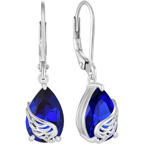 Guardian Angel Wings Dangle Drop Earrings 925 Sterling Silver Teardrop Leverback Earrings Birthstone Jewelry Gifts for Women