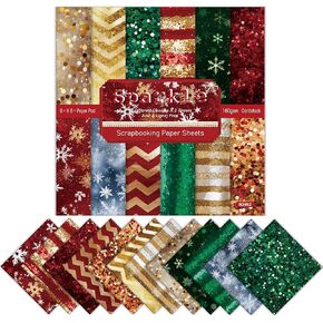 Christmas Scrapbook Paper 6x6 Red Sequin Sparkle Single-Sided Flat Pattern For DIY Junk Journal Arts Crafts Background Decorative Paper Festival Supplies 24 Sheets (R2447) in Kuwait