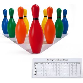 Champion Sports Plastic Bowling Pins: Set for Training & Kids Games, Red/White