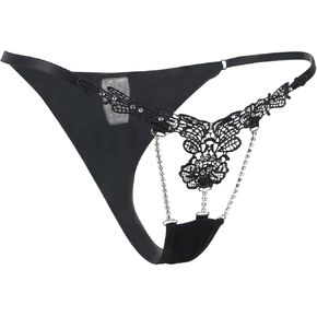 ohyeah Women Embroidery Lace G-Strings Thongs Rhinestone T-Back Tangas High Cut Micro Thong Adjustable Waist