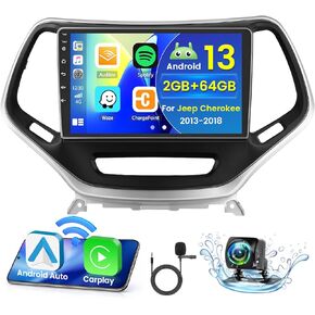 for Jeep Cherokee 2013-2018 Radio, 8 Core 4+64GB Android 13 Car Stereo 10.1 Inch IPS Touchscreen Car Radio with Wireless Apple Carplay Android Auto 59UI GPS WiFi 32EQ DSP Backup Camrea