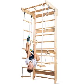 WEDANTA Wooden Swedish Ladder Wall Set – Kids Stall Bars for Exercise – Kids Swedish Gymnastic Wall Gym – Wood Stall Bar Gymnastics Playground – Best Gym for All Family