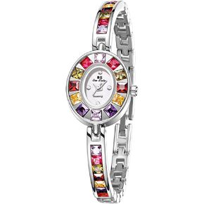 Gosasa Vintage Women's Dress Watch Colorful Crystal Oval Bracelet Ladies Small Dial Quartz Waterproof Dainty Wrist Watch Adjustment Tool Included