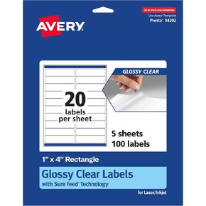 Avery Glossy Clear Rectangle Labels with Sure Feed, 1" x 4", 200 Glossy Clear Labels, Laser/Inkjet Printable Labels