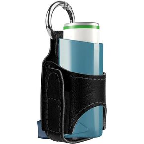 2pcs Portable Asthma Inhaler Holder，Lightweight PU Leather Protective Travel Handy Asthma Inhaler Case for Adults and Kids，Holder Only (Black)