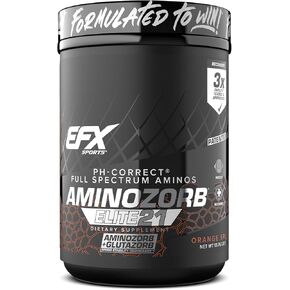EFX Sports Aminozorb Elite 21 | PH-Correct, Full Spectrum Aminos + Glutamine | Essential & Non Essential Aminos | Zero Sugars | 30 Servings (30 Servings, Orange Splash)