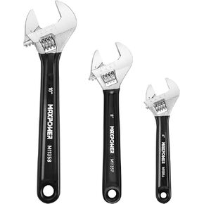 MAXPOWER Adjustable Wrench Set, 3-Piece Adjustable Wrenches 6-inch, 8-inch, 10-inch, Metric & SAE Scales, Extra-Wide Jaw and Soft Girp Wrench Set