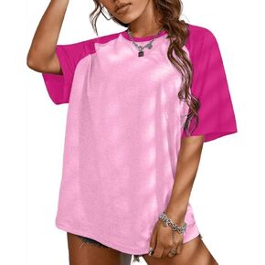 Remidoo Womens Short Sleeve Oversized T Shirt Color Block Crew Neck Casual Tee Tops